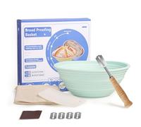 Bread Proofing Basket - 9 Inch Round Proofing Basket with Silicone & Foldable Features, Ideal for Home Sourdough Bakers - Includes Liner, Dough Scraper & Bread Lame