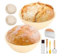 Bread Proofing Basket Banneton Set of 2,Silicone Sourdough Bread Baking Baskets,9 Inch Collapsible Proofing Bowl Supplies Set Tool Kit,Foldable Sourdough Baking Basket for Bread Making Sourdough