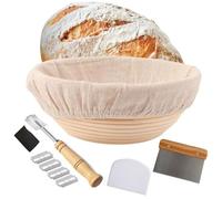 Bread Proofing Basket, Round Bread Proofing Basket Set 9"/23cm, Round Banneton with Liner and Breads Making Tools Handmade, Natural Rattan, Sourdough Proving Baskets for Professional Home Bakers
