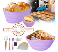 Bread Proofing Basket Set,Bread Making Accessories with 9 Inch Round&10 Oval Foldable Silicone Sourdough Bread Tools Kit,Scraper Danish Dough Whisk,Bread Sling Lame,Oil Brush for Home Cooking Kitchen