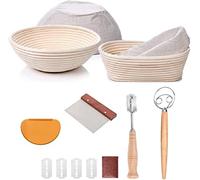 Bread Proofing Basket Set Of 2 Round and Oval, Banneton Proofing Basket + Danish Dough Whisk + Bread Scoring Lame + Stainless Steel Dough Scraper + Flexible Dough Scraper, Sourdough Baking Gift YAANI