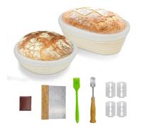 Bread Proofing Basket Set,Round & Oval Sourdough Proving Basket, - 100% Natural Rattan, Round Banneton, Starter Kit with Bread Lame, Dough Scraper & Baking Tools for Home & Professional Bakers