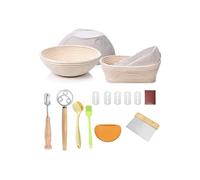 Bread Proofing Basket Set,Round & Oval Sourdough Proving Basket,100% Natural Rattan, Sourdough Bread Making Kit with Cloth Liner, Bread Lame, Dough Whisk, Scrapers & Brush.Sourdough Starter Kit,