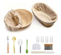 Bread Proofing Basket Set with Cloth Liner, Bread Lame, Dough Whisk & Scraper, Round & Oval Banneton Proving Baskets, Bread Making & Baking Accessories, Rattan Sourdough Starter Kit for Home Bakers