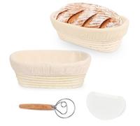 Bread Proofing Baskets, 10inch Sourdough Oval Proofing Basket, Proofing Bowls with Liners for Bread Making for Professional and Home Bakers (2PCS+2KIT)