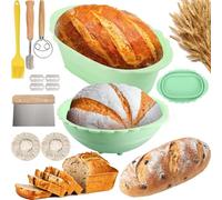 Bread Proofing Baskets,13 Piece Sourdough Bread Baking Set, Silicone Banneton Bread Making Supplies Tools, Basket, Bread Lame, Blades, Scrapers, Cotton Cover, Silicone Brush, and More