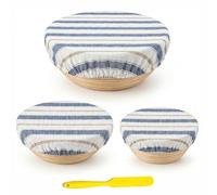 Bread Proofing Bowl Covers 3 Pcs + Silicone Spatula, Elastic Linen Cotton Blend, Reusable Sourdough Baking Cover for Bread Rising, Fit 8-12" Bowls, Washable Dough Fermentation Liner for Home Baking