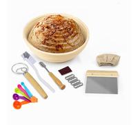 Bread Proofing Set,Sourdough Starter kit with 10 inch Round Rattan Proofing Basket,Thermometer Jar,Dough Whisk, Dough Scraper, Bread Lame and more,Sourdough Bread Making Supplies Tools for beginners