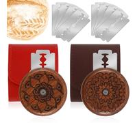 Bread Scoring Dough Cutter, Features 2 Rounded Wooden Handles and 10 Replaceable Stainless Steel Blades, a Grip and Swivel Design, Lightweight Allowing You to Create Detailed Patterns