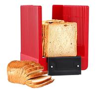 Bread Slicer Foldable Bread Slicer for Homemade Bread Multi-Function Plastic Loaf Sandwich Slice Cutter Uniform Cutting for Kitchen Baking Fruit Vegetables (red)