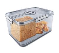 Bread Storage Containers - Airtight Bread Box with Lid, 6L Plastic Bread Container with Air Valve, Time Recording Breads Loaf Keeper for Buns, Bagels, Sandwiches, Grey Large