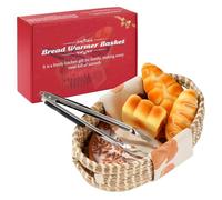 Bread Warming Basket with Stones - Includes bread towel and clips. Ideal baker's gift and housewarming gift for birthday gifts and farmhouse kitchen hostess gifts. (floral pattern)