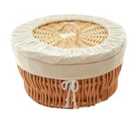 Bread Wicker Basket, Lidded Round Wicker Woven Bread Basket, Warmer with Removable Liner and Cover Baskets for Serving Sourdough Egg Steamed Bun