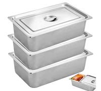 Breading Bowls Set of 3 Stainless Steel GN 1/2 Containers, Gastronorm Container with Lid 32.5 x 26.5 x 6.5 cm, Breading Set for Cutlets, Meat, Fish, Metal Breading Tray, Rectangular