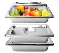 Breading Bowls Set of 3 with Stainless Steel Lid, 32.5 x 17.6 x 6.5 cm, GN Container 1/3, Breading Set for Chops, Fish Chops, Chicken Chops, Ideal for Breading and Serving in the Catering Industry