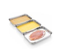 Breading Trays Set of 3, Interlocking Stainless Steel Tray for Chicken, Fish, or Meat, Deep Dredging Trays for Breading, Oven-Safe and Prep Pans for Marinating & Baking (3 Pcs)