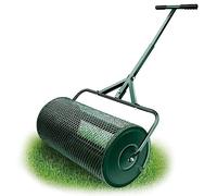 Breadom Compost Spreader, Peat Moss Spreader with Adjustable T Shaped Handle, Metal Mesh Spreader for Lawn and Garden, Antirust Manure Spreader for Planting & Seeding, Green, 27.5*14*14inch