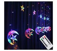 Breadom Star Moon Lights Ramadan Decorations Lights,8 Modes USB Powered Window Curtain Fairy String Lights with Remote Control,Christmas Wedding Party Ramadan Decoration for Home(126LED)
