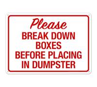 Break Down Boxes Before Disposal In Dumpster, Metal Tin Sign 12 x 8 Inch, Waste Rule Notice