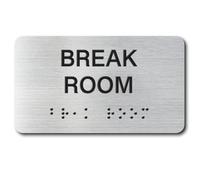 BREAK ROOM Signs ADA Compliant with Raised Text & Grade 2 Braille | Brushed Aluminum/Silver Finish Easy Install with Double-Sided Tape for Office Door Sign, Waterproof UV-resistant