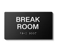 BREAK ROOM Signs with Raised Text & Grade 5 Braille, Matte Black Finish Easy Install with Double-Sided Tape, ADA Compliant Conference Room Office Door Sign
