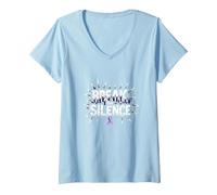 Break The Silence Domestic Violence Awareness Rally V-Neck T-Shirt, Women, Baby Blue, M