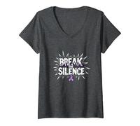 Break The Silence Domestic Violence Awareness Rally V-Neck T-Shirt, Women, Dark Heather Grey, S