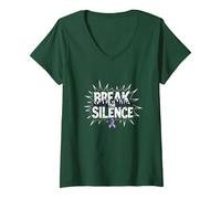 Break The Silence Domestic Violence Awareness Rally V-Neck T-Shirt, Women, Forest Green, L