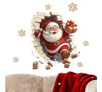 Break-The-Wall Santa Claus 3D Wall Decal, 35x40cm Christmas Stickers Decoration Santa Claus Breaking Walls, Creative Holiday Walls Art With Realistic 3D Effect For Home, Living Room, Bedroom, Bathroom