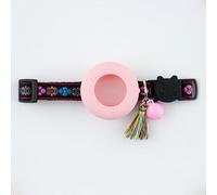 Breakaway Bobo Cat Collar with AirTag Holder, Adjustable Pet Collar with Bell & Tassel, Anti-Lost Safety Tracking Collar for Kittens, Small Dogs (Pink C, Pink Series)