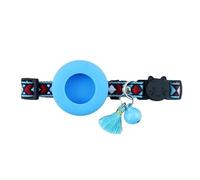 Breakaway Bobo Cat Collar with AirTag Holder, Adjustable Pet Collar with Bell & Tassel, Anti-Lost Safety Tracking Collar for Kittens, Small Dogs (Blue A, Blue Series)