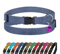 Breakaway Cat Collar Leather - 13 Colors Available - Soft Adjustable Girl Boy Safety Pet Kitten Collars with Bell Pink Brown Blue Green Red Orange Black (Denim)