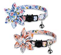 Breakaway Cat Collar with Bells - 2 Pack Collar with Bells, Cat Collars with Sunflower, Accessories for Pet Collars, Adjustable for Cats and Small Dogs (Pinkflower+Blueflower)
