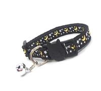 Breakaway Cat Collar with Moon Stars Print Pack of 2 Pcs, Can Shine at Night, Safety Kitten Collar for Cats with Bell and Elastic Strap, Adjustable Size 7-11 Inch,Black