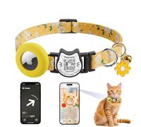 Breakaway Cat Collar with QR Code ID & AirTag Holder, Adjustable Cotton Kitten Collar with Bell, Cute Floral Safety Collar for Indoor & Outdoor Cats Pastoral Style with airtag Holder(Yellow)
