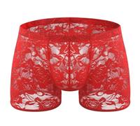 BreakEgg Men's Lace Boxers Underwear Seamless Lace Design with Low Waist Sexy and Comfortable Mens Under Panties (Red,One Size)