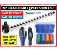 Breaker Bar 1/2" Dr 24" Long Strong Arm Power Bar and 4pc Alloy Wheel Socket Set