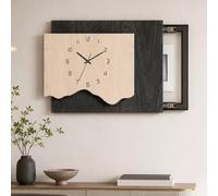 Breaker Box Cover Decorative Wall with 3D Textured and Silent Clock | Electrical Panel Cover Decorative Wall Left-Sliding for Living Rooms, Hallways and Entryways(Black,W82xH55cm(fits≤60x40cm))
