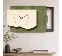 Breaker Box Cover Decorative Wall with 3D Textured and Silent Clock | Electrical Panel Cover Decorative Wall Left-Sliding for Living Rooms, Hallways and Entryways(Green,W82xH55cm(fits≤60x40cm))