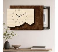 Breaker Box Cover Decorative Wall with 3D Textured and Silent Clock | Electrical Panel Cover Decorative Wall Left-Sliding for Living Rooms, Hallways and Entryways(Brown,W82xH55cm(fits≤60x40cm))