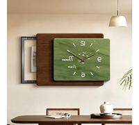 Breaker Box Cover Decorative with Silent Wall Clock, Electrical Panel Cover Sliding Design, Hide Fuse Box for Living Room Office Cafe(Green-A-R,23.2x17.3in)