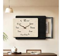 Breaker Box Cover Decorative with Silent Wall Clock, Electrical Panel Cover Sliding Design, Hide Fuse Box for Living Room Office Cafe(Black-A-L,31.4x21.2in)