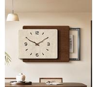 Breaker Box Cover Decorative with Silent Wall Clock, Electrical Panel Cover Sliding Design, Hide Fuse Box for Living Room Office Cafe(Beige-A-L,27.5x19.2in)