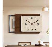 Breaker Box Cover Decorative with Silent Wall Clock, Electrical Panel Cover Sliding Design, Hide Fuse Box for Living Room Office Cafe(Beige-A-R,31.4x21.2in)