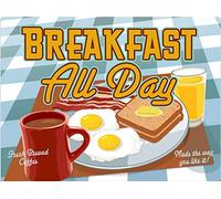Breakfast All Day Café Kitchen Diner Vintage Retro Man Cave Bar Pub Shed Novelty Gift Aluminium Metal Tin Wall Décor Sign