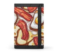 Breakfast Bacon Eggs Toast Cloth Wallet Card with Holder Trifold Pocket Slim Wallets