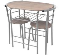 Breakfast Bar Set Silver Iron Frame MDF 80x53x74cm 1 Table 2 Stools Compact Easy
