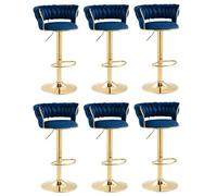 Breakfast Bar Stools Set of 1/2/4/3 with Backs, Swivel Adjustable Bar Chair with Footrest Height-Adjustable Dressing Table Stool for Kitchen, Bar Chair, Party Metal,Blue,Set of 6