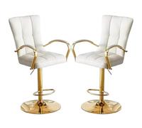 Breakfast Bar Stools Set of 2 with Faux Leather Seat, Height Adjustable Kitchen Counter Chairs, Swivel Upholstered Barstools with Back, Armrest and Footrest