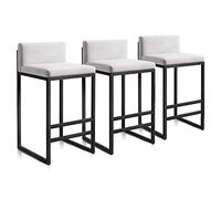 Breakfast Bar Stools Set of 3, Velvet Kitchen Counter Barstools, Modern Bar Chairs with Backrest and Black Metal Frame, Load 150kg/300lbs(Size:65cm(25.6''),Color:White)